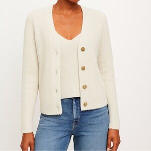 Loft Cream Fuzzy Sweater Set Metallic Gold Threading Excellent Size S